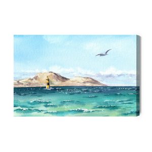Peinture sur toile Mer Et Phare À L'aquarelle – Image 2