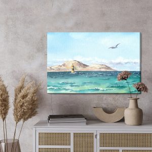 Peinture sur toile Mer Et Phare À L'aquarelle – Image 3
