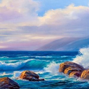 Peinture sur toile Vagues Et Rochers Dans La Mer – Image 1