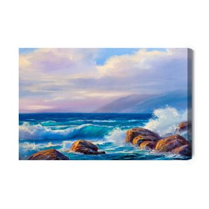 Peinture sur toile Vagues Et Rochers Dans La Mer – Image 2