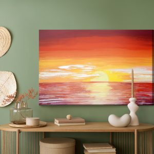 Peinture sur toile Coucher De Soleil Rouge Sur La Mer – Image 5