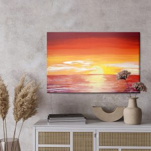 Peinture sur toile Coucher De Soleil Rouge Sur La Mer – Image 3