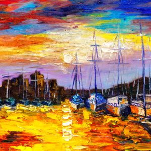 Peinture sur toile Bateaux De Mer Et Coucher De Soleil – Image 1