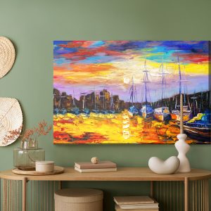 Peinture sur toile Bateaux De Mer Et Coucher De Soleil – Image 5