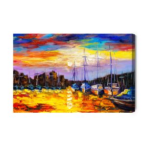 Peinture sur toile Bateaux De Mer Et Coucher De Soleil – Image 2