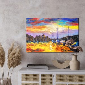 Peinture sur toile Bateaux De Mer Et Coucher De Soleil – Image 3
