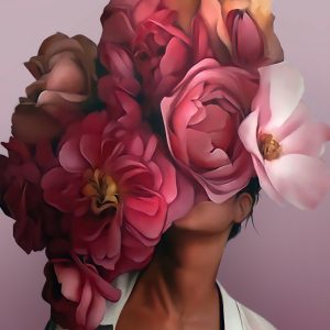 Peinture sur toile Portrait Artistique D'une Femme Aux Fleurs Roses – Image 1