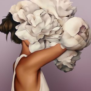 Peinture sur toile Portrait Artistique D'une Femme Aux Fleurs Blanches – Image 1