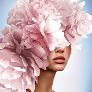 Peinture sur toile Portrait Féminin Artistique Avec Des Fleurs Roses – Image 1