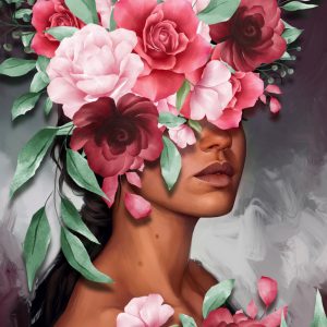 Peinture sur toile Portrait Artistique D'une Femme Avec Des Roses – Image 1