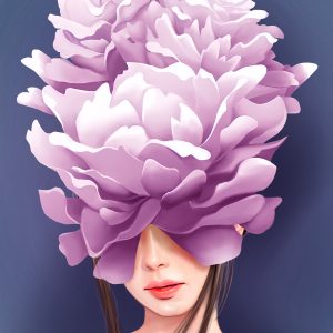 Peinture sur toile Portrait Artistique D'une Femme Aux Fleurs Violettes – Image 1