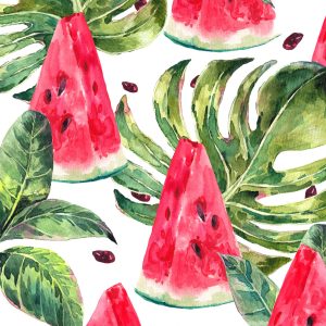 Peinture sur toile Pastèque Aux Feuilles Tropicales – Image 1