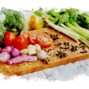 Peinture sur toile Légumes Aux Épices Sur Une Planche De Bois – Image 1