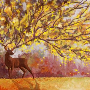 Peinture sur toile Nature Avec Aquarelle De Cerf – Image 1