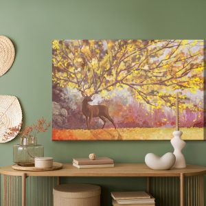 Peinture sur toile Nature Avec Aquarelle De Cerf – Image 5