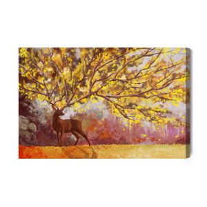 Peinture sur toile Nature Avec Aquarelle De Cerf – Image 2