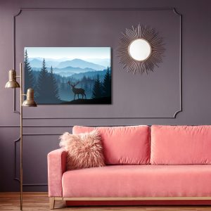 Peinture sur toile Silhouette D'un Cerf Sur Fond De Montagnes – Image 4