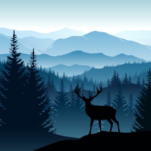 Peinture sur toile Silhouette D'un Cerf Sur Fond De Montagnes – Image 1