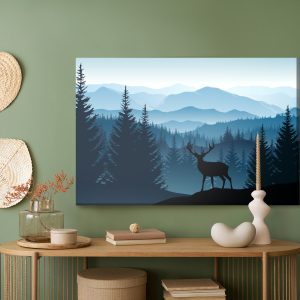 Peinture sur toile Silhouette D'un Cerf Sur Fond De Montagnes – Image 5