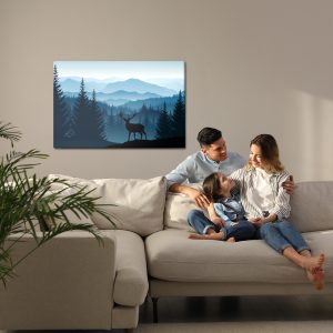 Peinture sur toile Silhouette D'un Cerf Sur Fond De Montagnes – Image 7