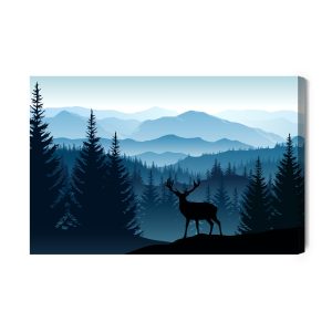 Peinture sur toile Silhouette D'un Cerf Sur Fond De Montagnes – Image 2