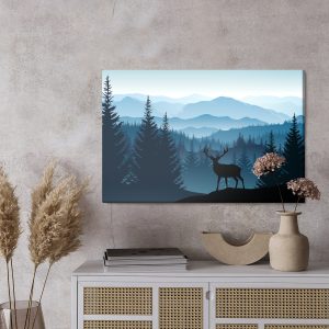 Peinture sur toile Silhouette D'un Cerf Sur Fond De Montagnes – Image 3