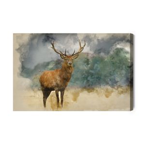 Peinture sur toile Cerf Sur Fond Aquarelle – Image 2
