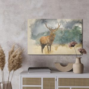 Peinture sur toile Cerf Sur Fond Aquarelle – Image 3