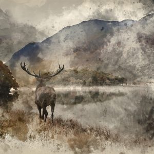 Peinture sur toile Aquarelle Paysage Avec Cerf – Image 1