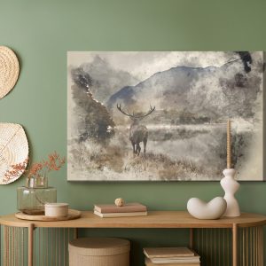 Peinture sur toile Aquarelle Paysage Avec Cerf – Image 5