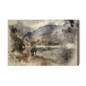 Peinture sur toile Aquarelle Paysage Avec Cerf – Image 2