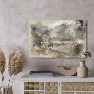 Peinture sur toile Aquarelle Paysage Avec Cerf – Image 3