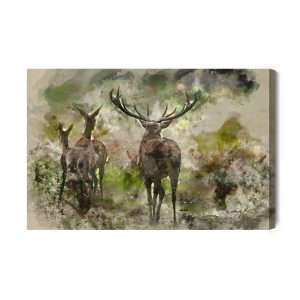 Peinture sur toile Cerf Aquarelle Dans La Forêt – Image 2