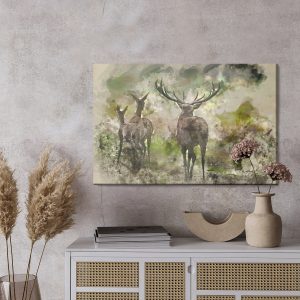 Peinture sur toile Cerf Aquarelle Dans La Forêt – Image 3