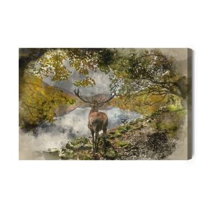 Peinture sur toile Un Cerf Sur La Rivière – Image 2