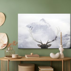 Peinture sur toile Un Cerf Regardant Les Montagnes – Image 5