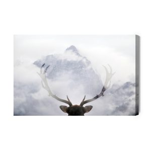 Peinture sur toile Un Cerf Regardant Les Montagnes – Image 2