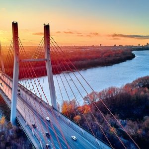 Peinture sur toile Pont À Varsovie Au Coucher Du Soleil – Image 1