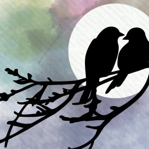 Peinture sur toile Silhouettes D'oiseaux Sur La Branche – Image 1