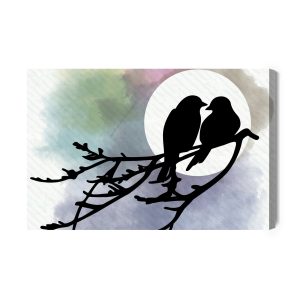 Peinture sur toile Silhouettes D'oiseaux Sur La Branche – Image 2