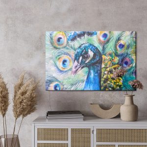 Peinture sur toile Paon Aux Plumes Colorées – Image 3