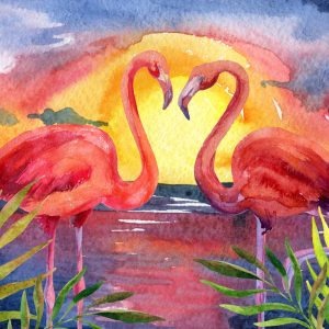 Peinture sur toile Oiseaux Roses – Image 1
