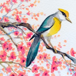 Peinture sur toile Oiseau Et Fleurs Sur L'arbre – Image 1