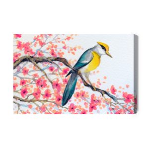 Peinture sur toile Oiseau Et Fleurs Sur L'arbre – Image 2