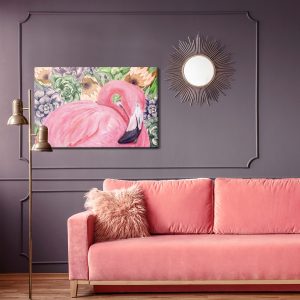 Peinture sur toile Flamant Rose Et Fleurs – Image 4