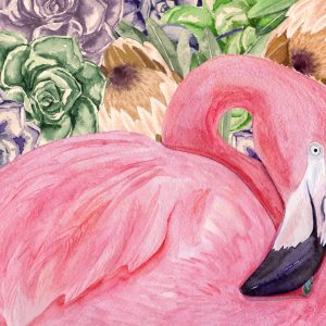 Peinture sur toile Flamant Rose Et Fleurs – Image 1