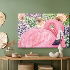 Peinture sur toile Flamant Rose Et Fleurs – Image 5
