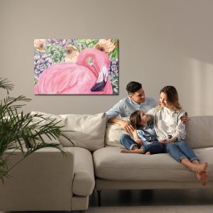 Peinture sur toile Flamant Rose Et Fleurs – Image 7