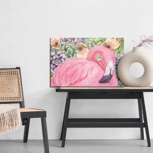 Peinture sur toile Flamant Rose Et Fleurs – Image 6