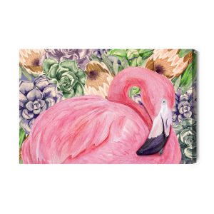 Peinture sur toile Flamant Rose Et Fleurs – Image 2
